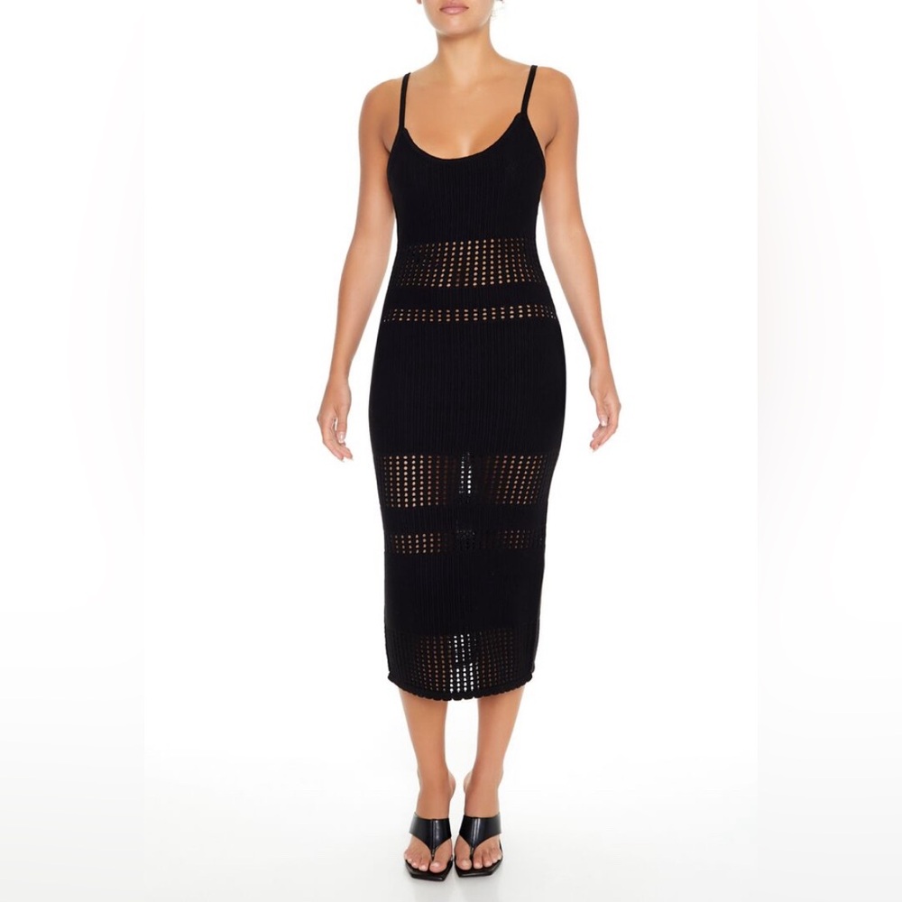 Black Knit Midi Dress with Cutout Details - Brand: